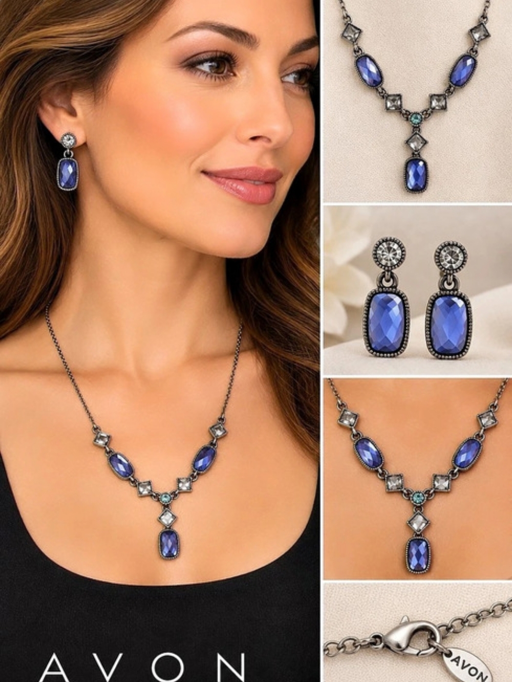 Avon Blue & Silver Jewelry Set Like New